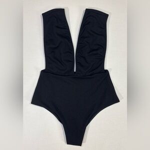 Haight Deep Plunge Sculpted One-Piece Black Minimalist Swim M
